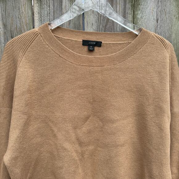 J. Crew Sweater Crew Neck Pullover Long Balloon Sleeve Tan Size Medium Classic - Picture 3 of 9